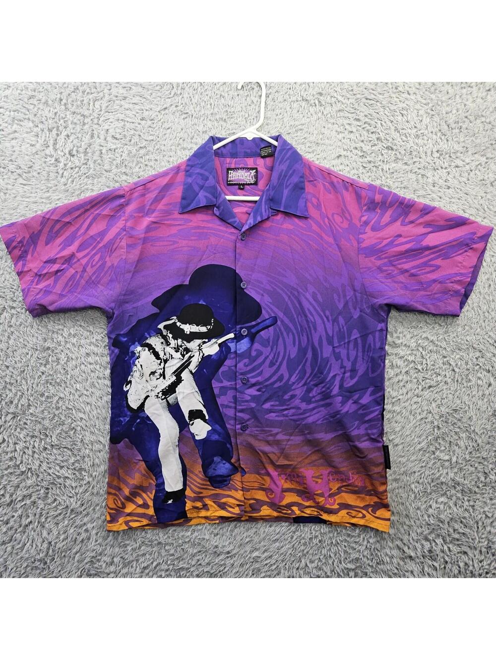 Dragonfly X Jimi Hendrix Shirt Loop Collar Vintage Y2K Purple Haze Large Relaxed
